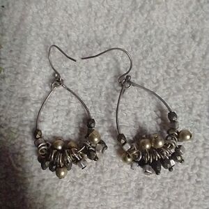 Silvertone faux pearl wire earrings